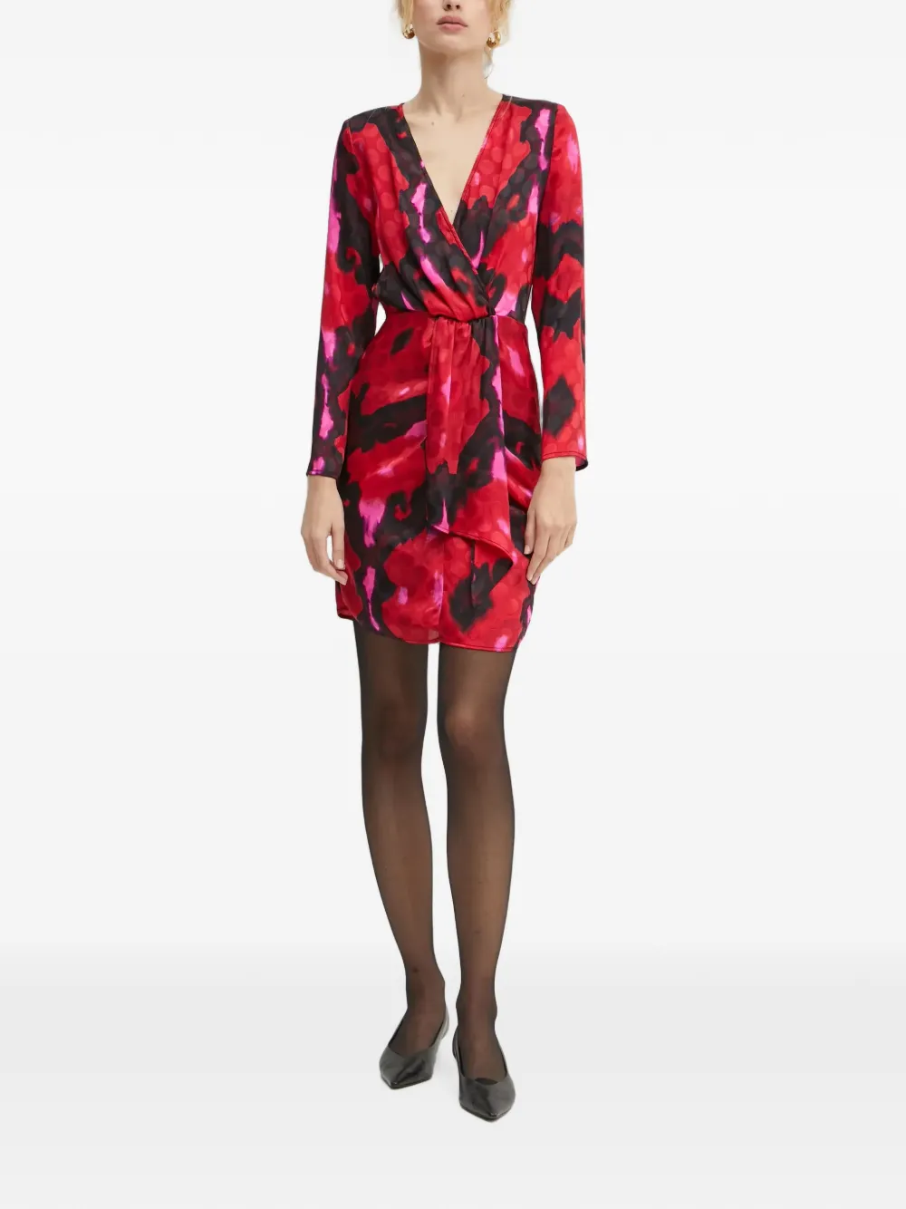 Morgan Patterned Wrap Mini Dress In Red