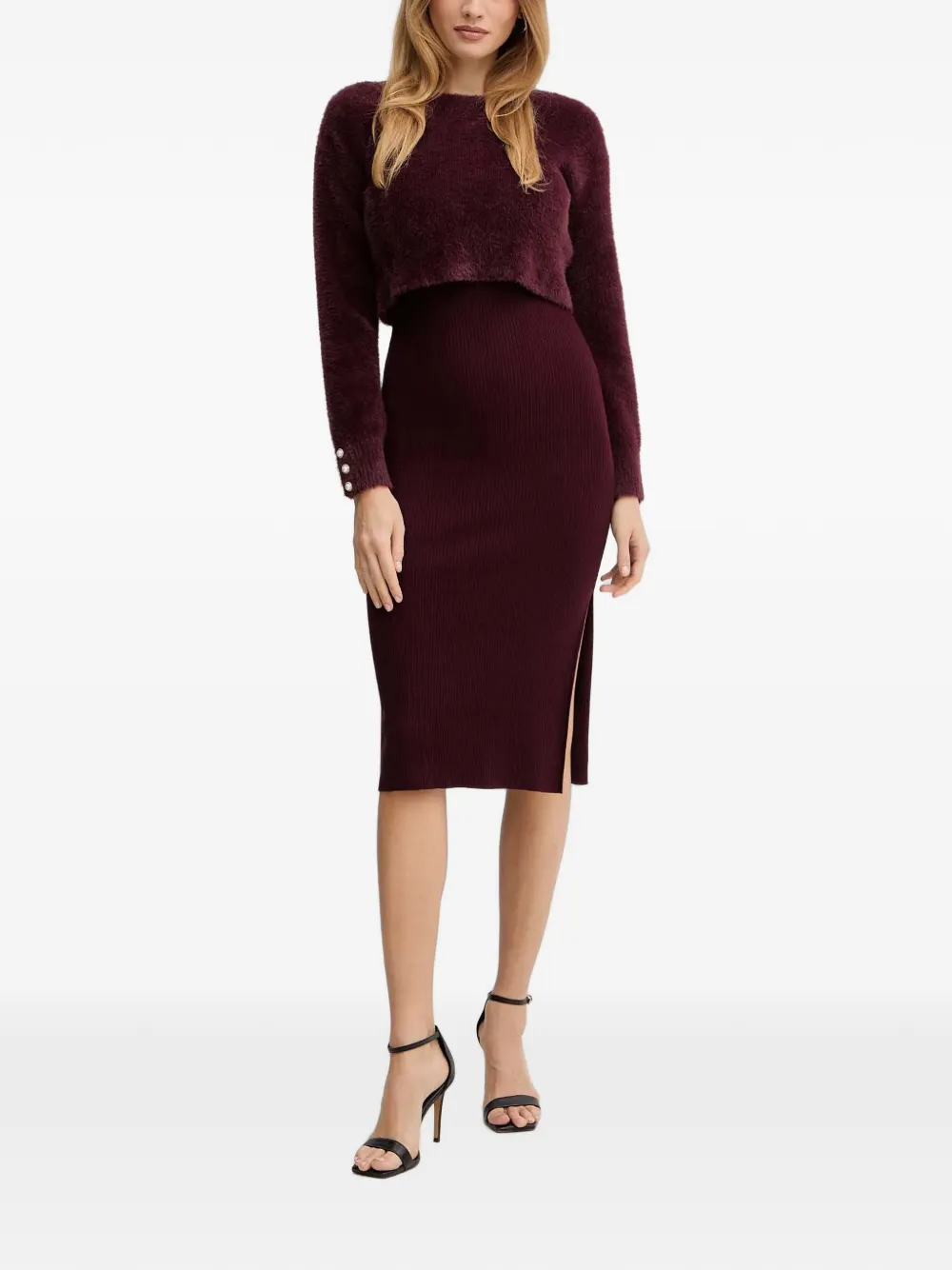 Morgan Pearl-embellished Sleeves Sweater And Midi Dress Set In Red