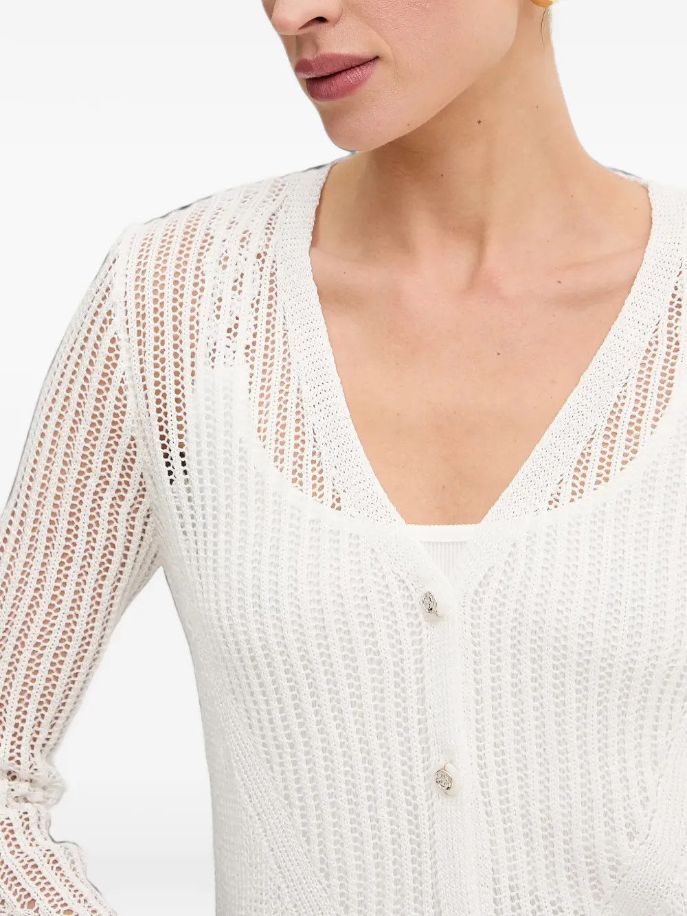 Morgan Pointelle gebreid vest met knopen Wit