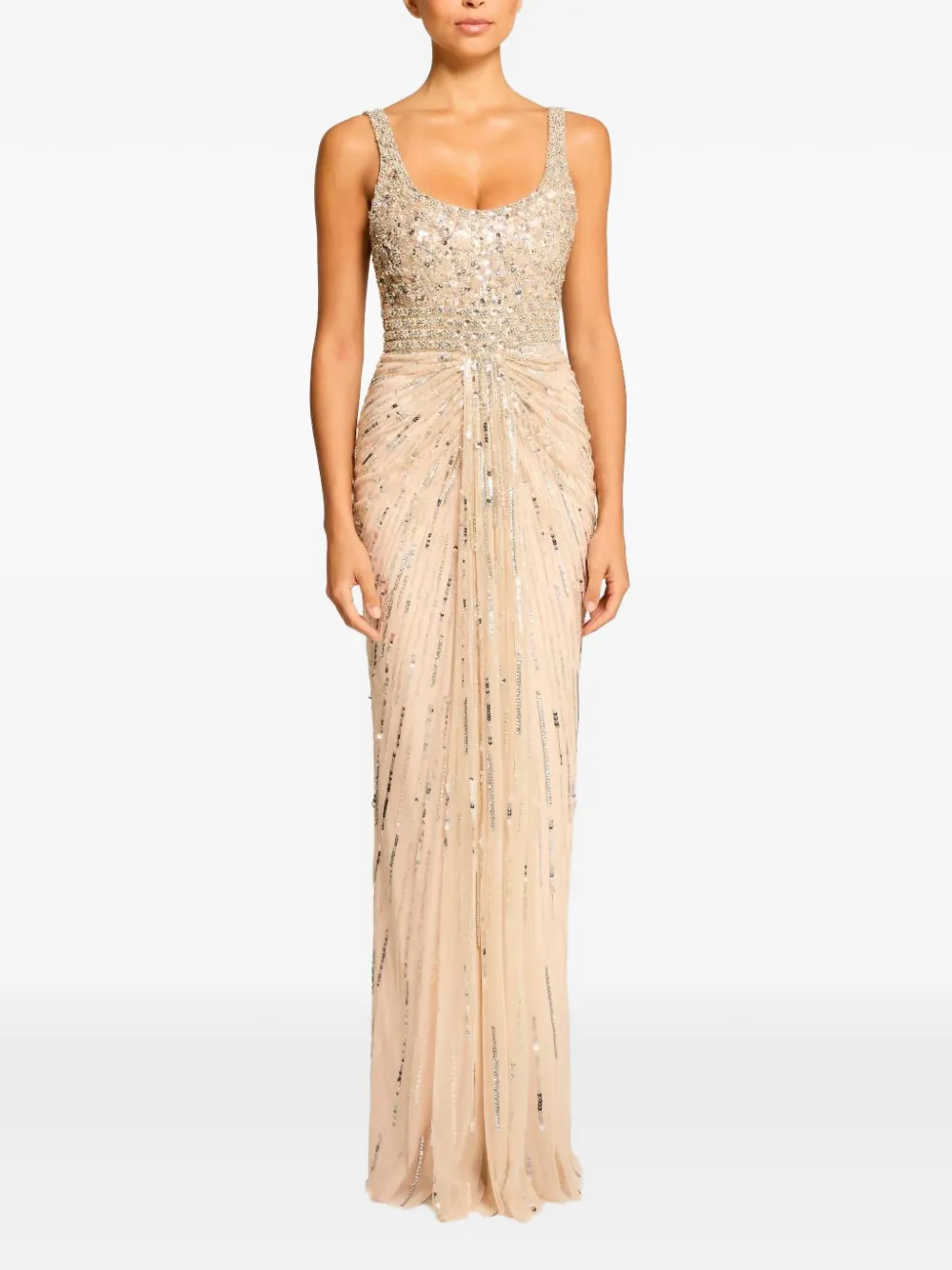  Jenny Packham Sequin Crystal Embroidered Dress - Neutrals 