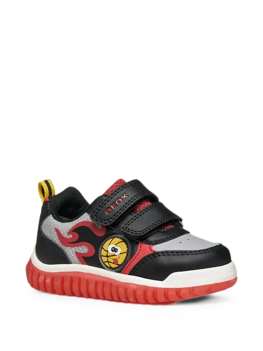 Geox Kids Lightyloo touch-strap flame-print sneakers Zwart