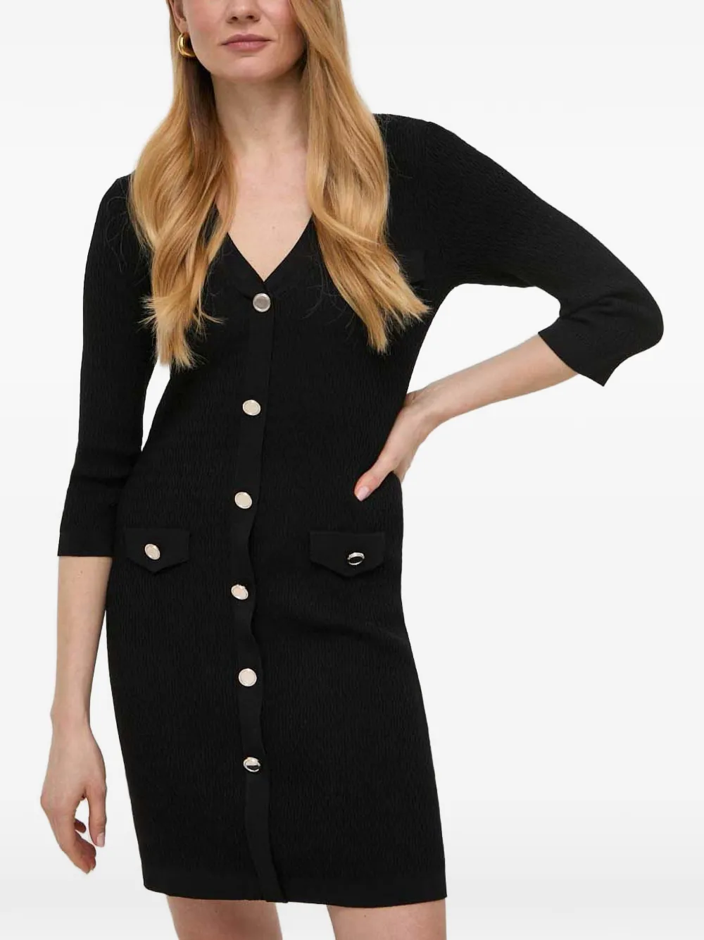 Morgan Geknöpftes Minikleid Mit V-ausschnitt In Black