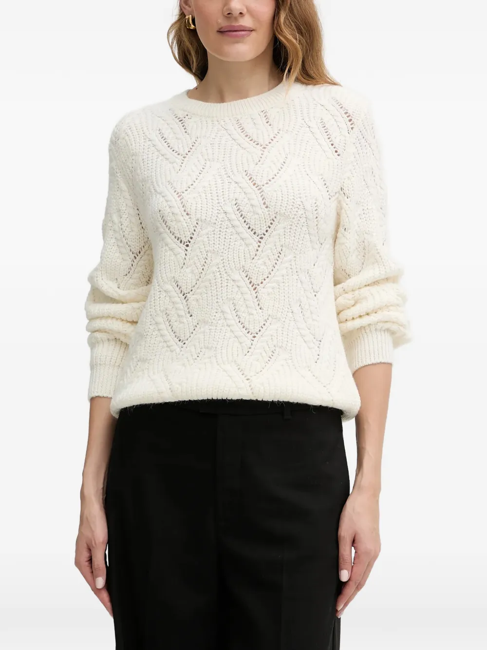 Morgan Long-sleeve Openwork Sweater In Neutrals