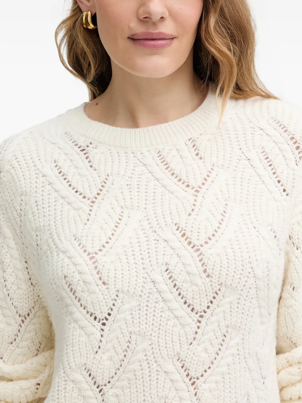 Morgan Long-sleeve Openwork Sweater In Neutrals