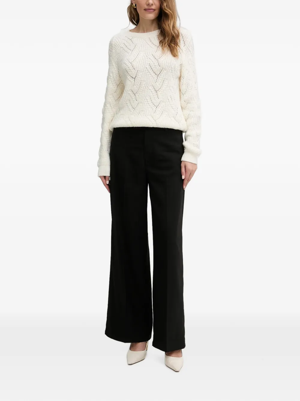 Morgan Long-sleeve Openwork Sweater In Neutrals