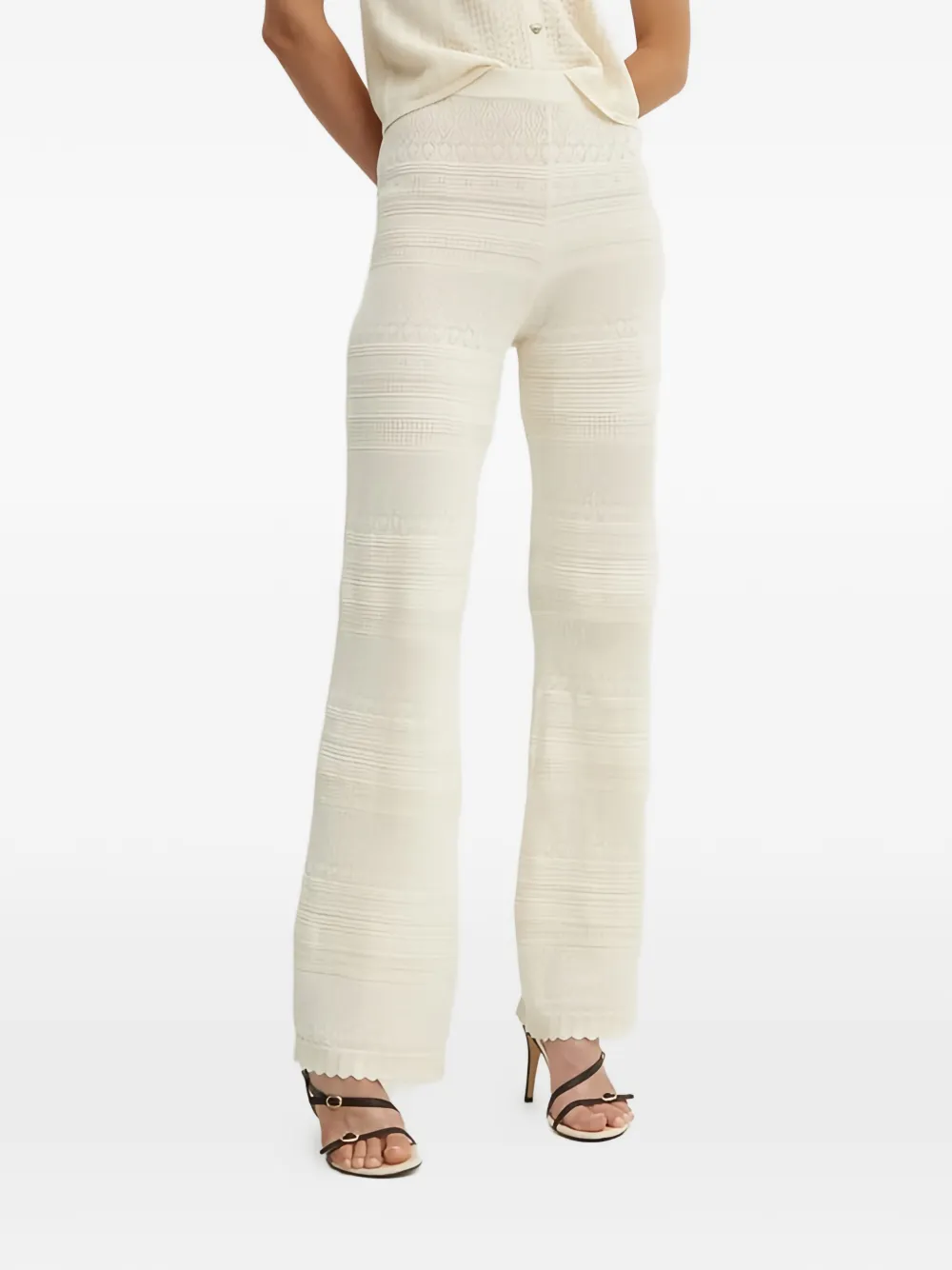 Morgan Crochet Knitted Trousers In Neutral
