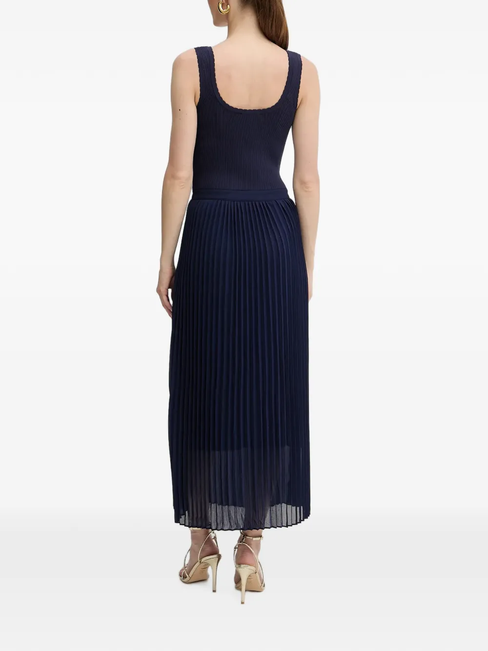 Morgan ribbed pleated midi dress Blauw