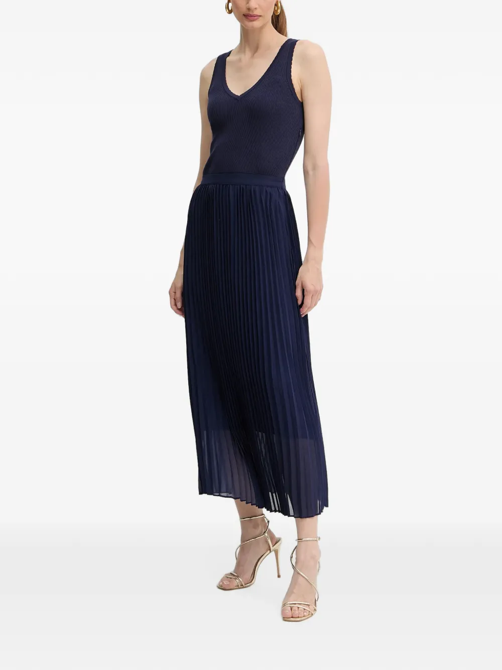 Morgan ribbed pleated midi dress Blauw