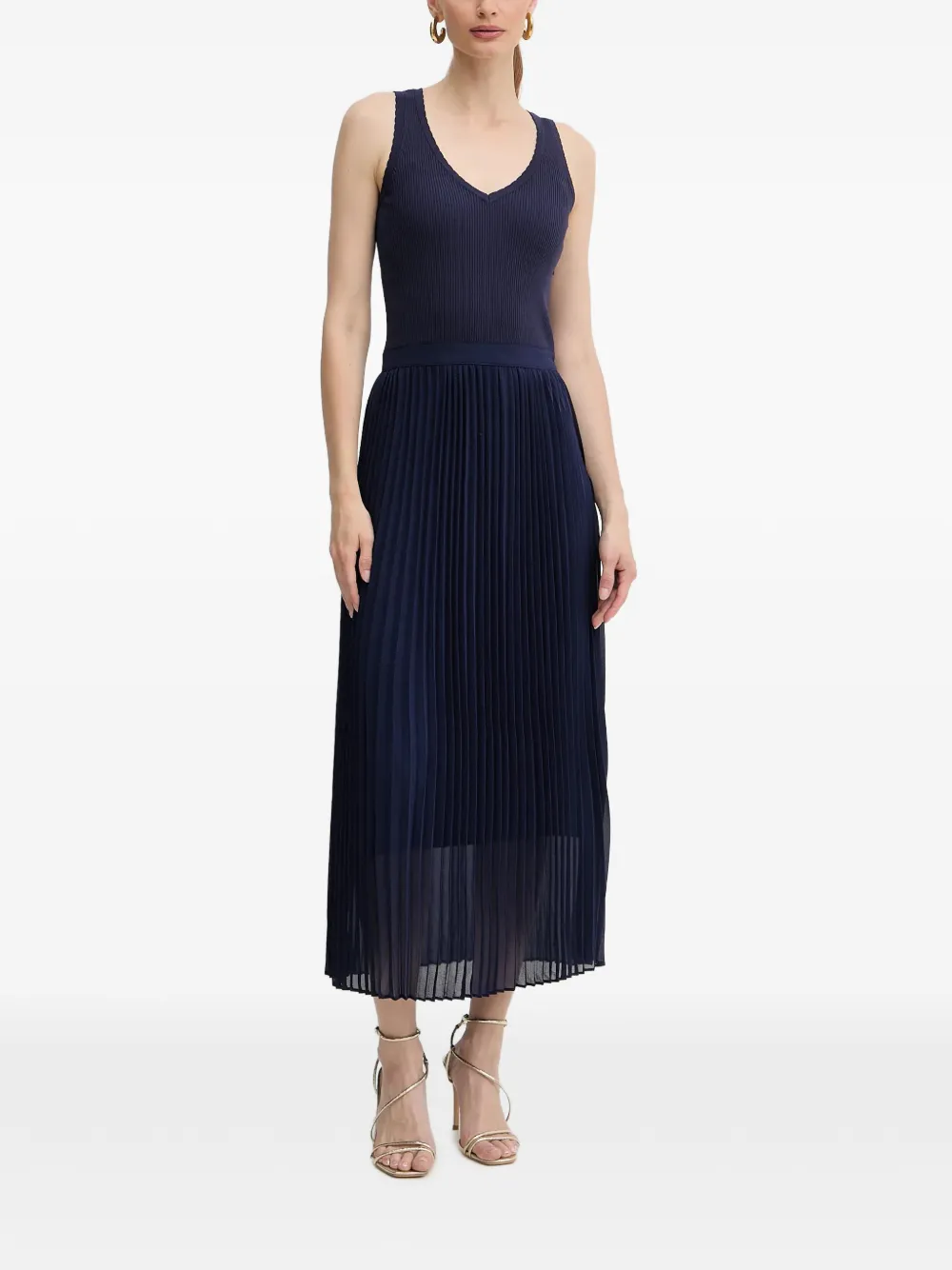 Morgan ribbed pleated midi dress Blauw