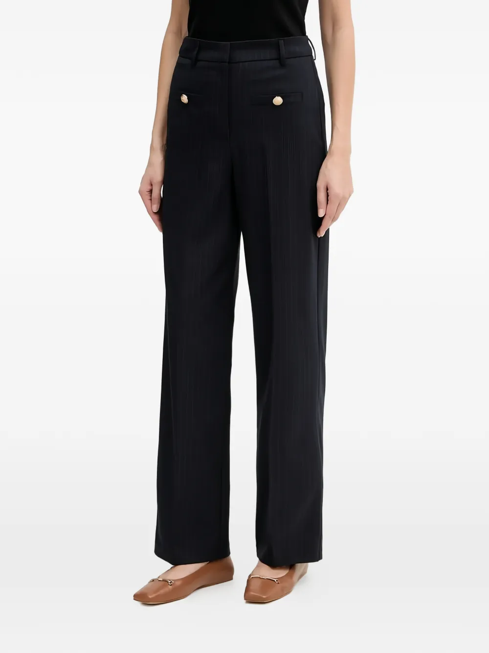 Morgan Buttoned Striped Trousers In Black