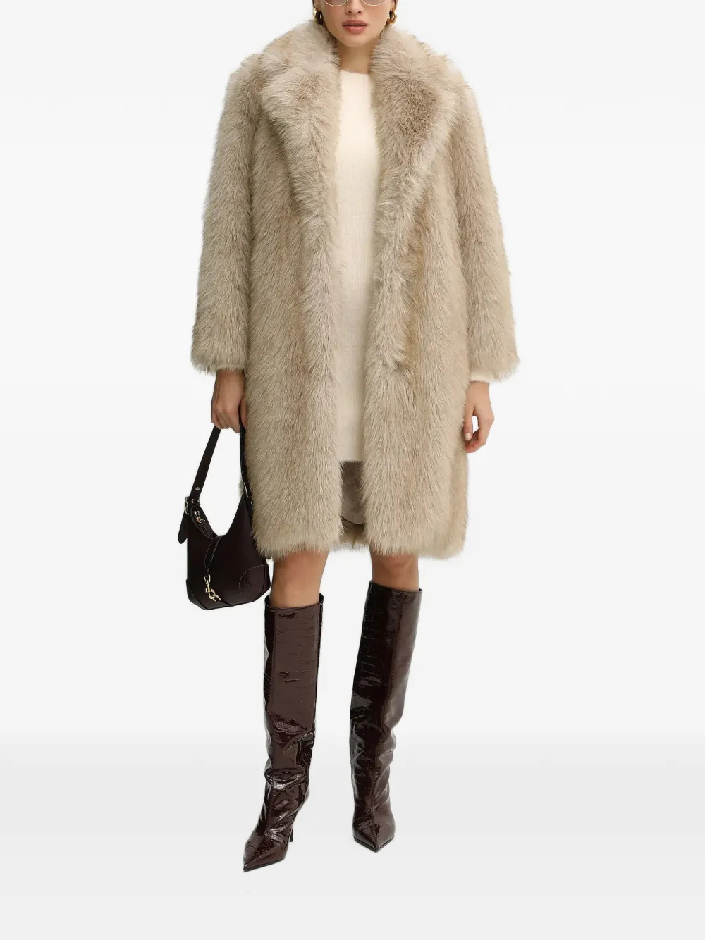Morgan button-embellished knit mini dress Beige