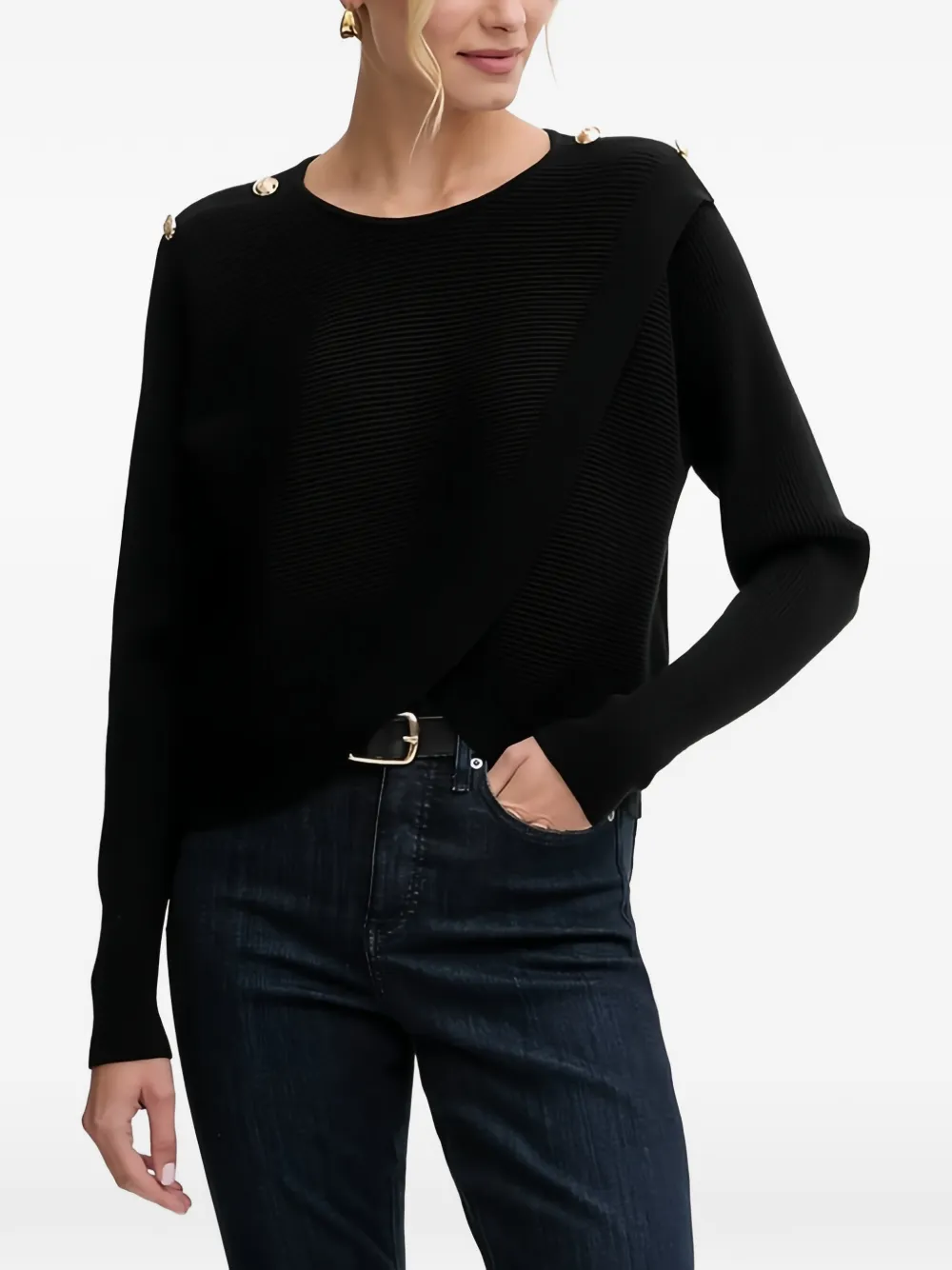 Morgan Button-details Ribbed Sweater In Black