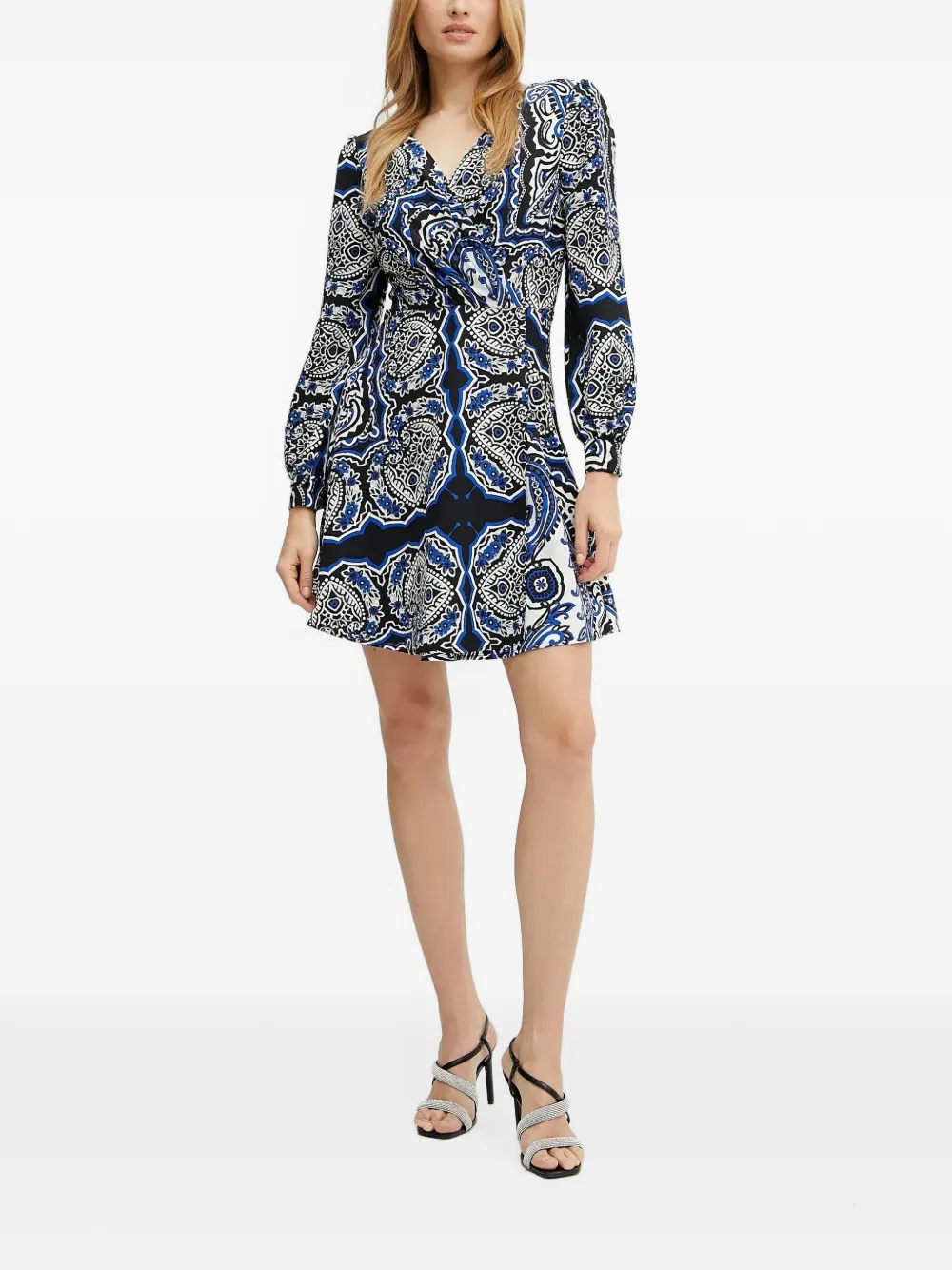 Morgan Mini-jurk met paisley-print en lange mouwen Zwart