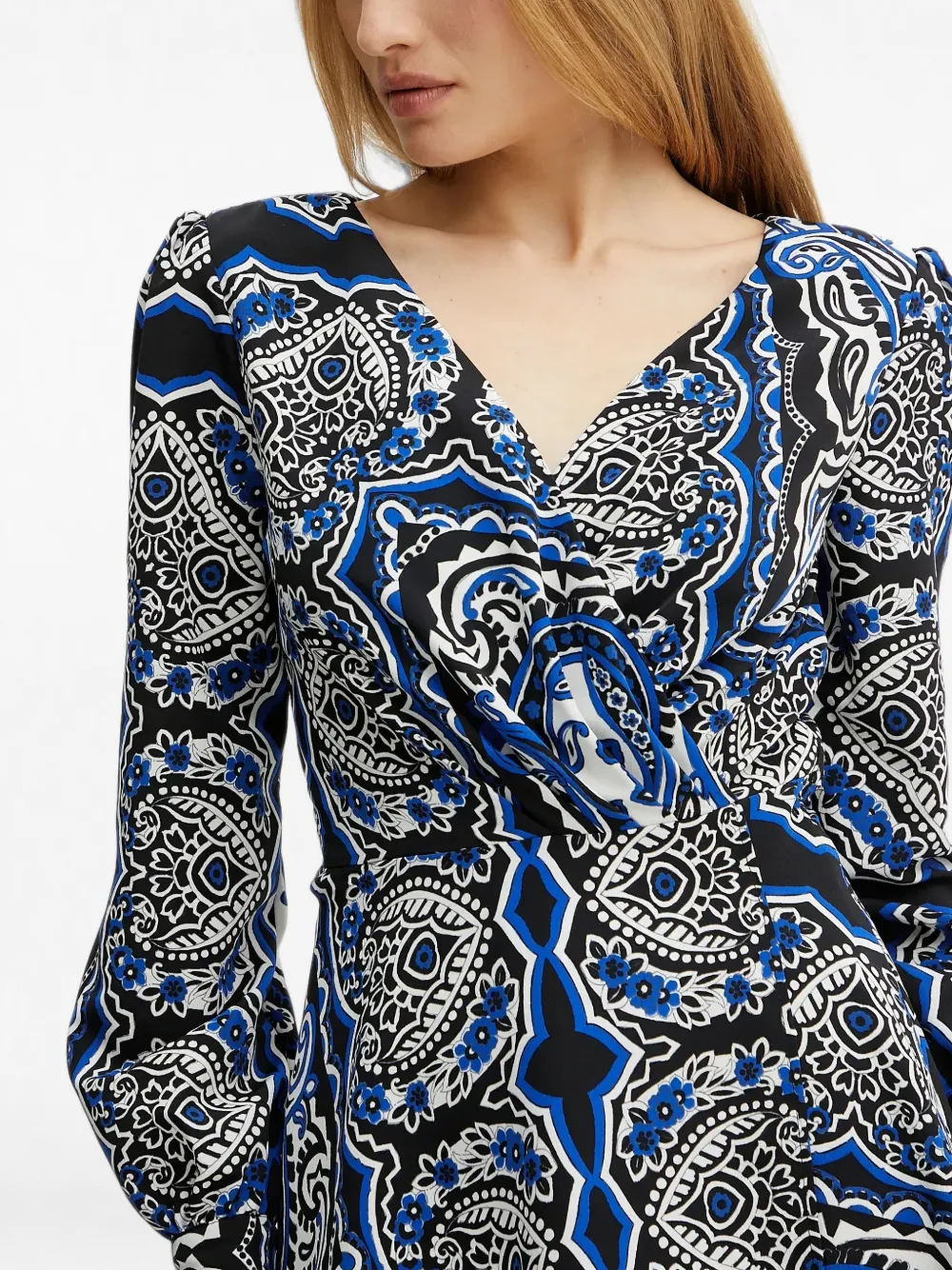Morgan Mini-jurk met paisley-print en lange mouwen Zwart