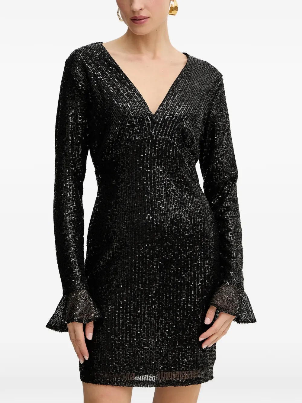 Morgan Ruffle-cuffs Sequinned Mini Dress In Black