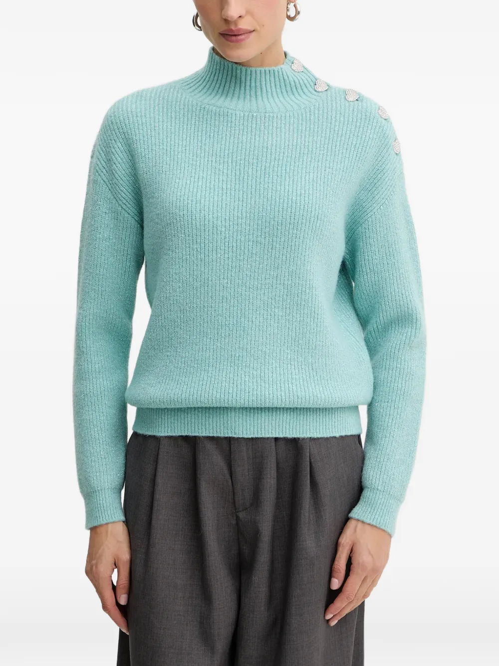 Morgan Heart Button Sweater In Blue