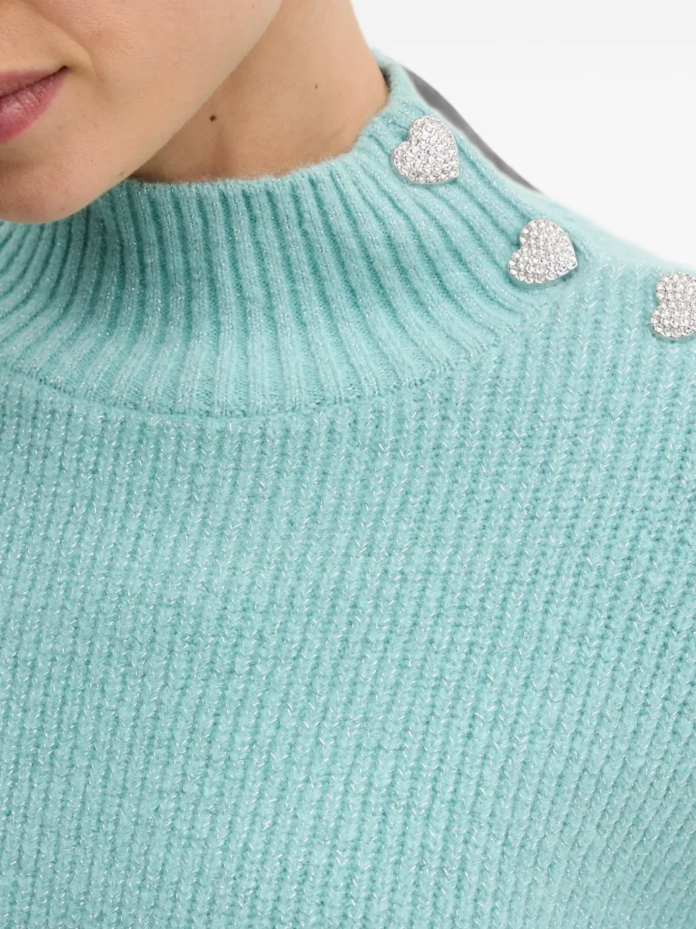 Morgan Heart Button Sweater In Blue