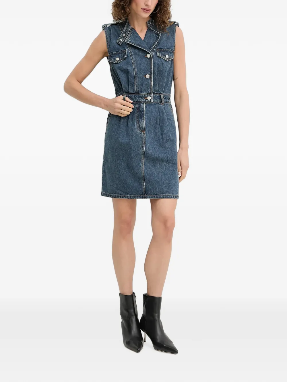 Morgan Mouwloze mini-jurk met knopen Blauw