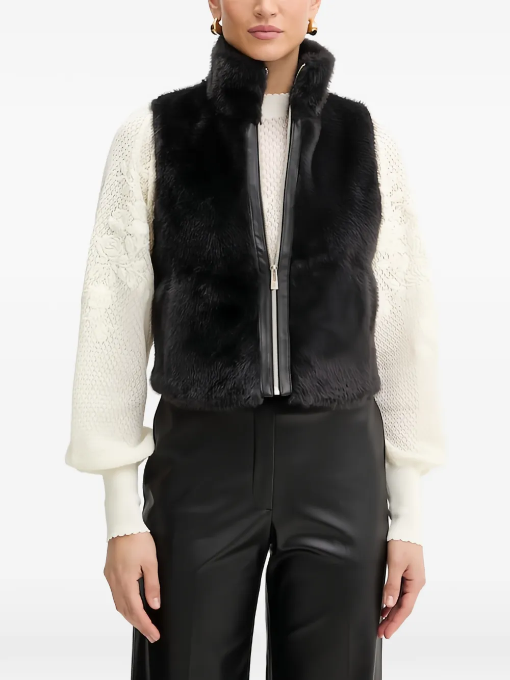 Morgan Zip Fur Jacket In Black