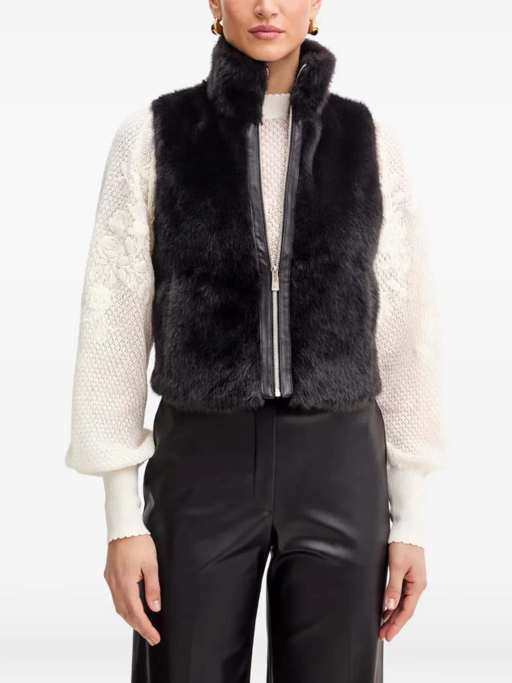 Morgan Giacca in pelliccia sintetica con zip - Nero