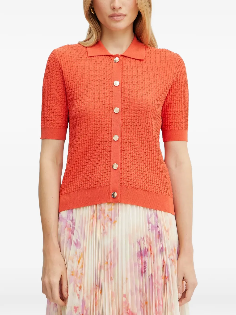 Morgan Buttoned Knit Shirt In Orange