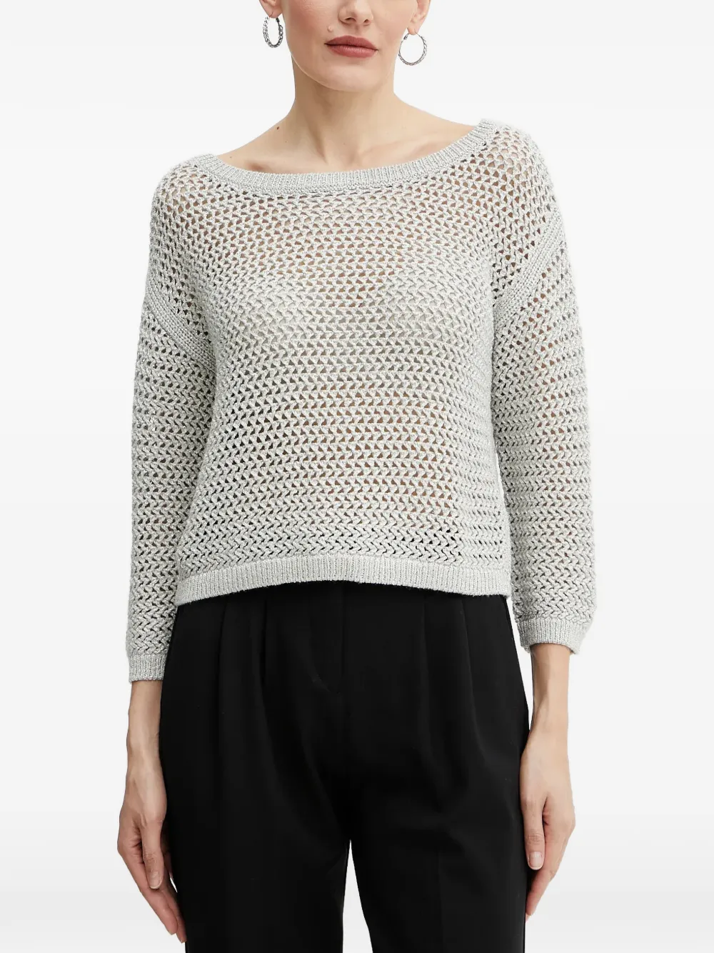 Morgan Boat Neck Knitted Top In Gray