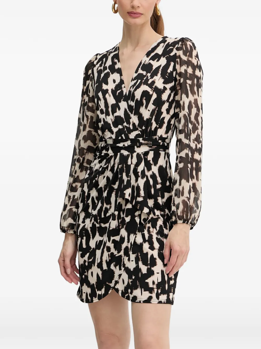 Morgan Abstract-print Wrap Mini Dress In Black