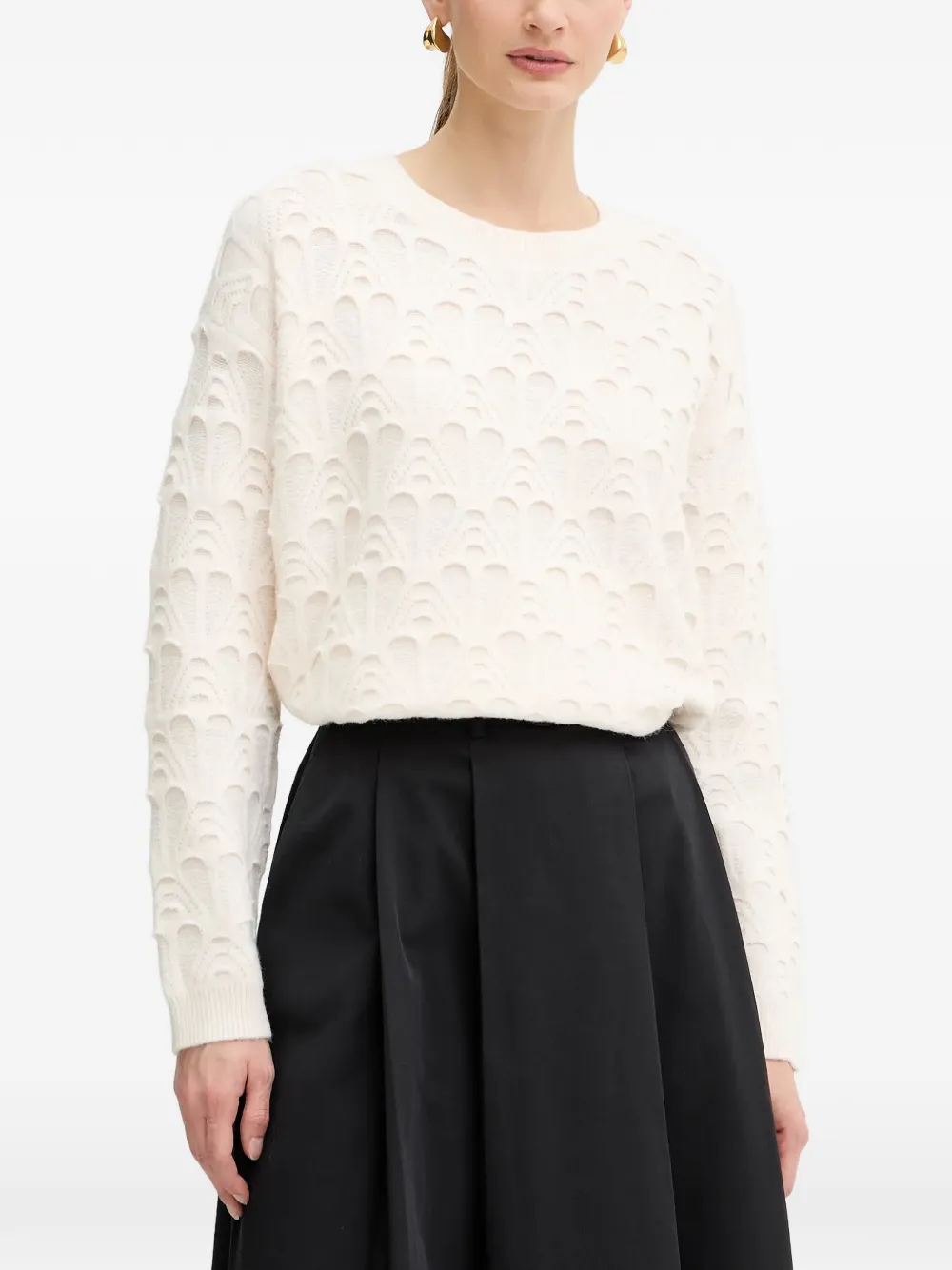 Morgan Scallop Sweater In Neutrals