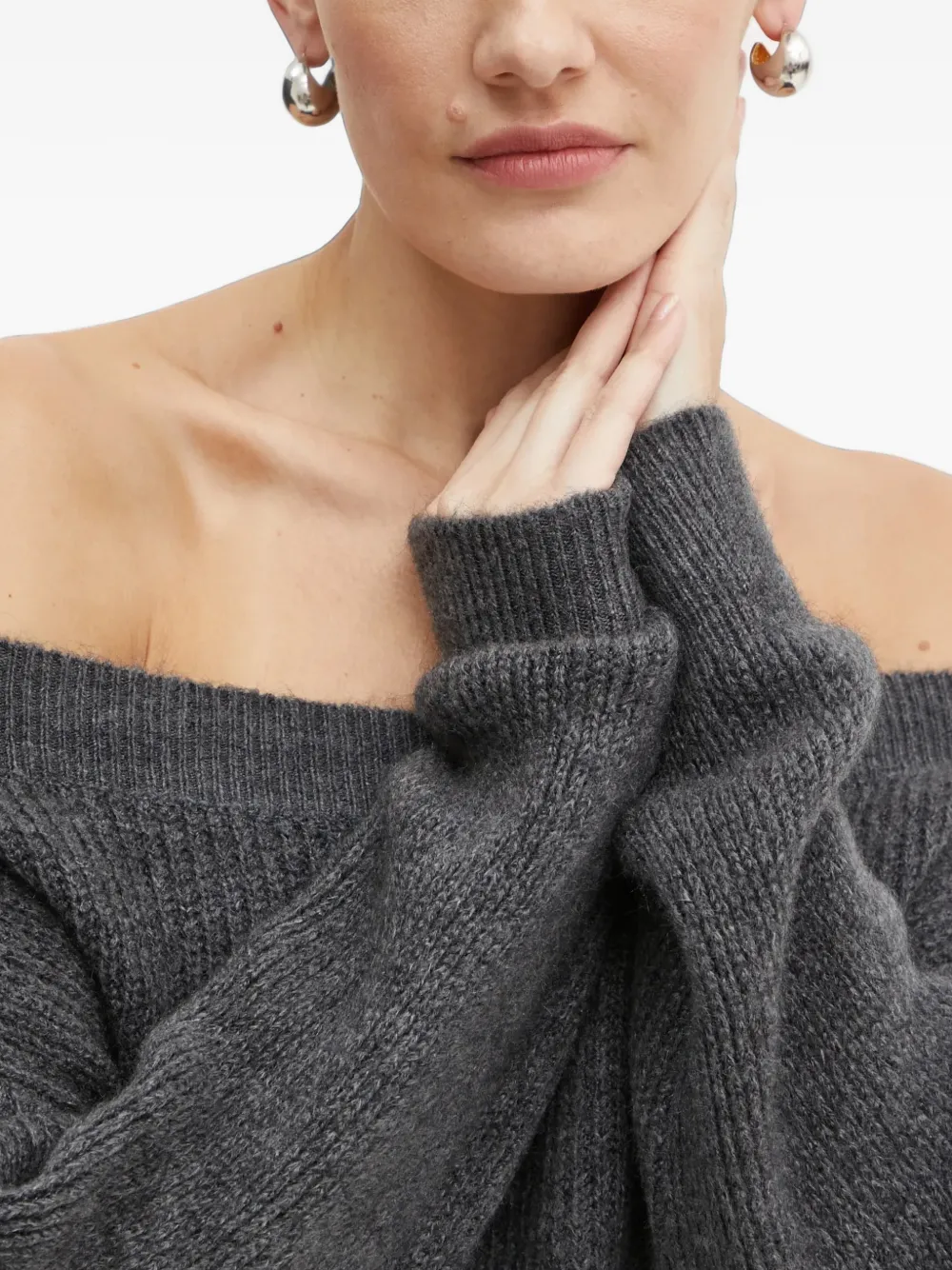 Morgan off-shoulder ribbed-knit sweater Grijs