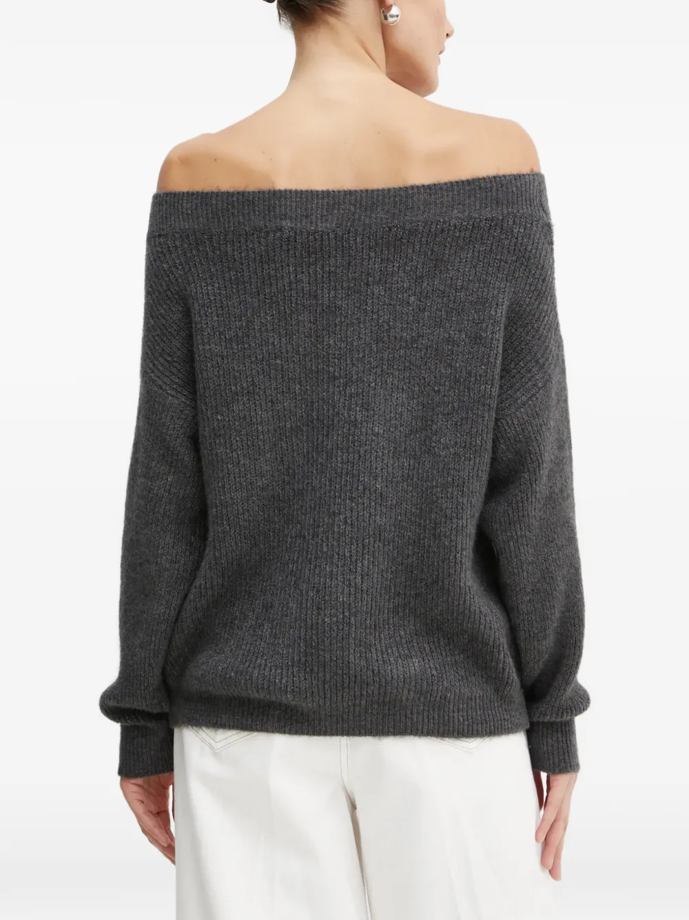 Morgan off-shoulder ribbed-knit sweater Grijs