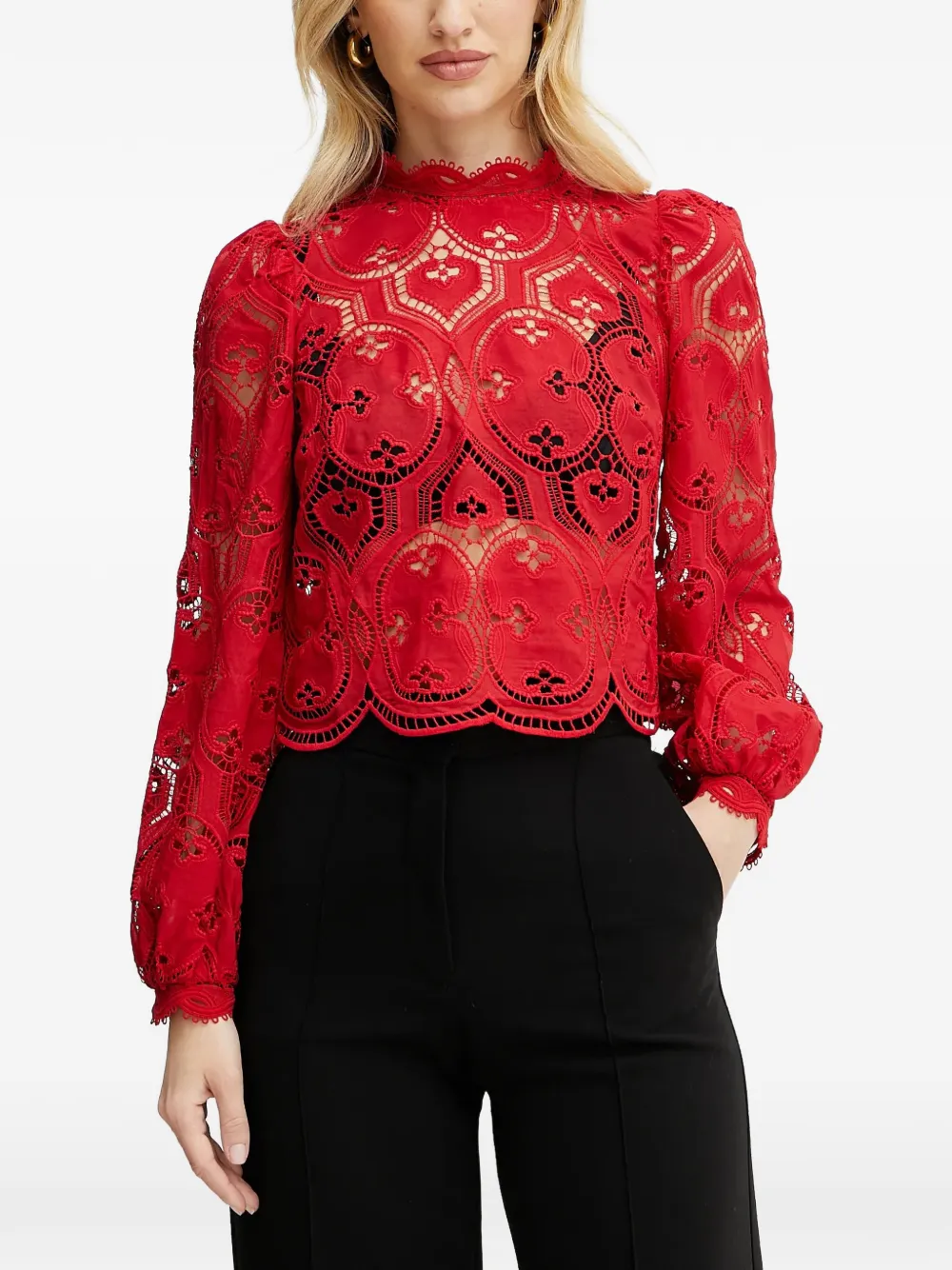 Morgan Blusa in pizzo con orlo a smerlo - Rosso