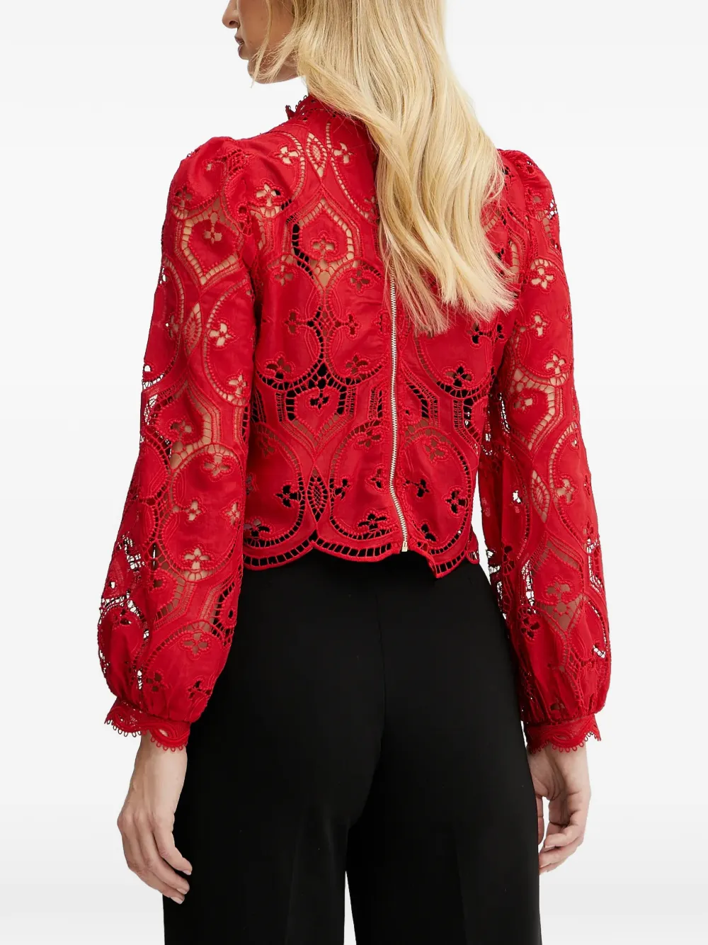 Morgan Blouse met gewelfde zoom en kant Rood