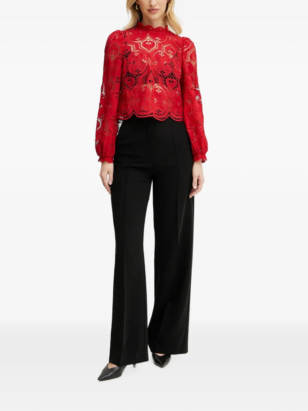 Morgan Blouse met gewelfde zoom en kant Rood