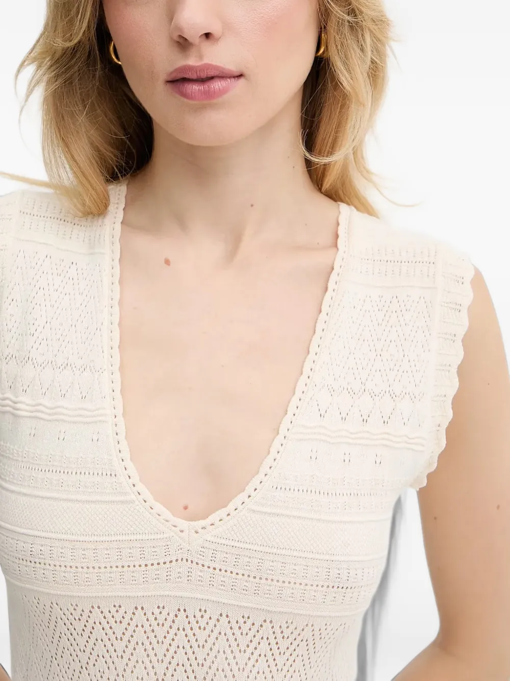 Morgan Gebreide jurk met V-hals Beige