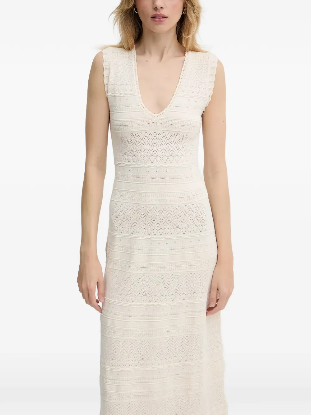 Morgan Gebreide jurk met V-hals Beige