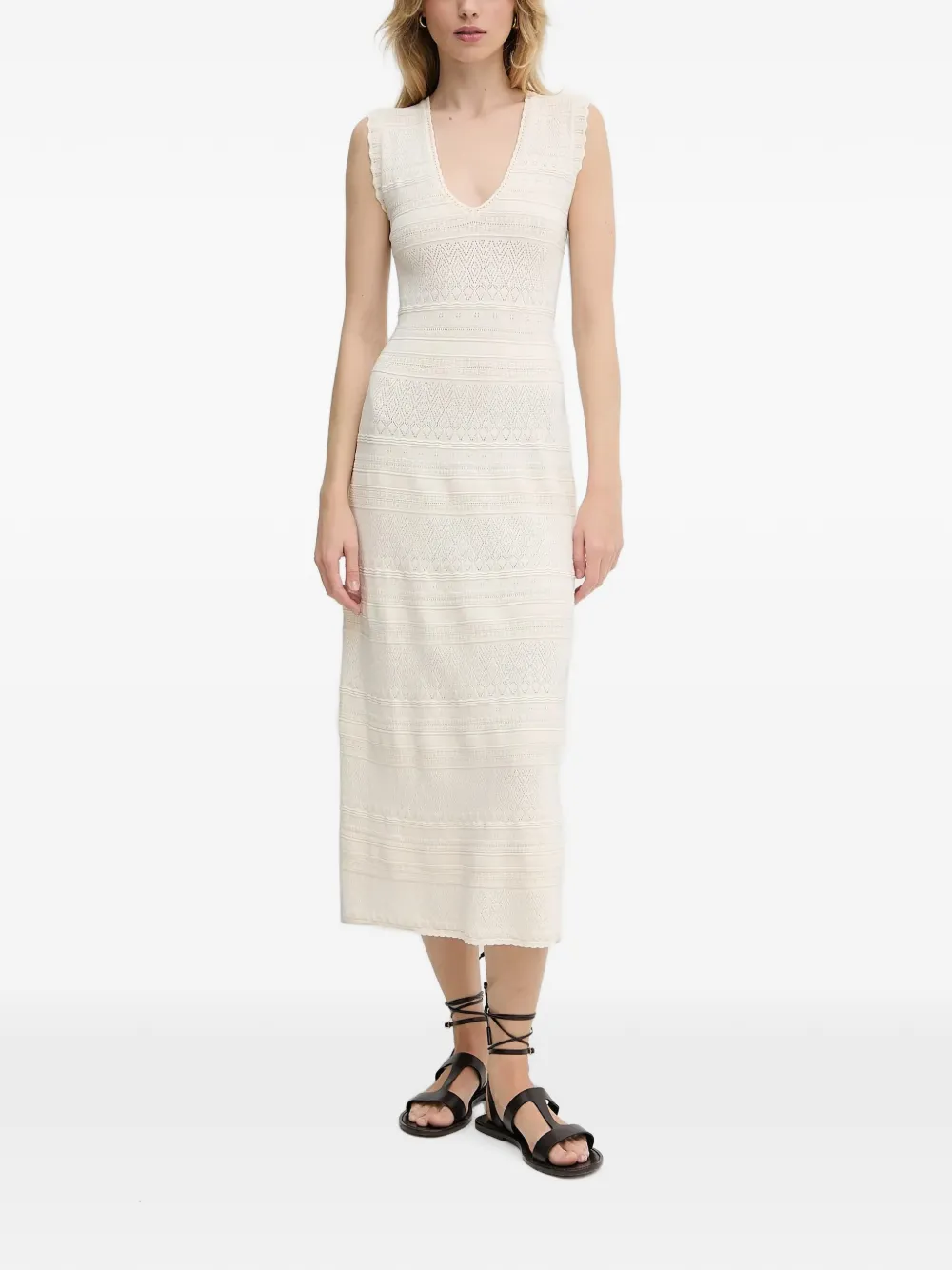 Morgan Gebreide jurk met V-hals Beige