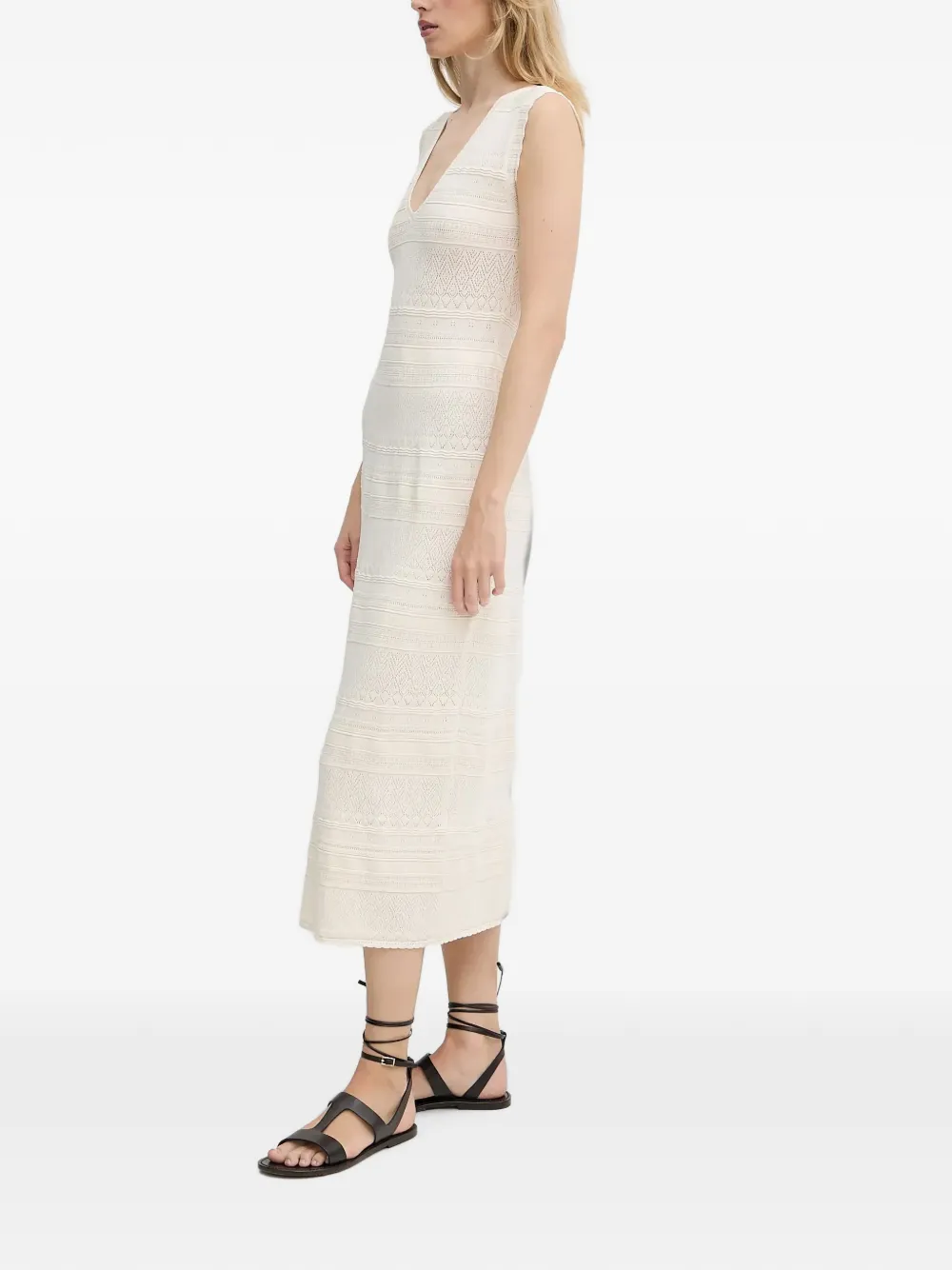 Morgan Gebreide jurk met V-hals Beige