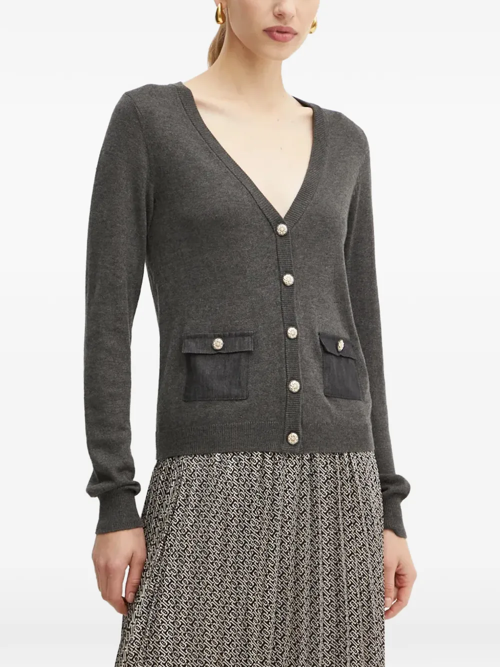 Morgan Mje V-neck Pocket Cardigan In Gray