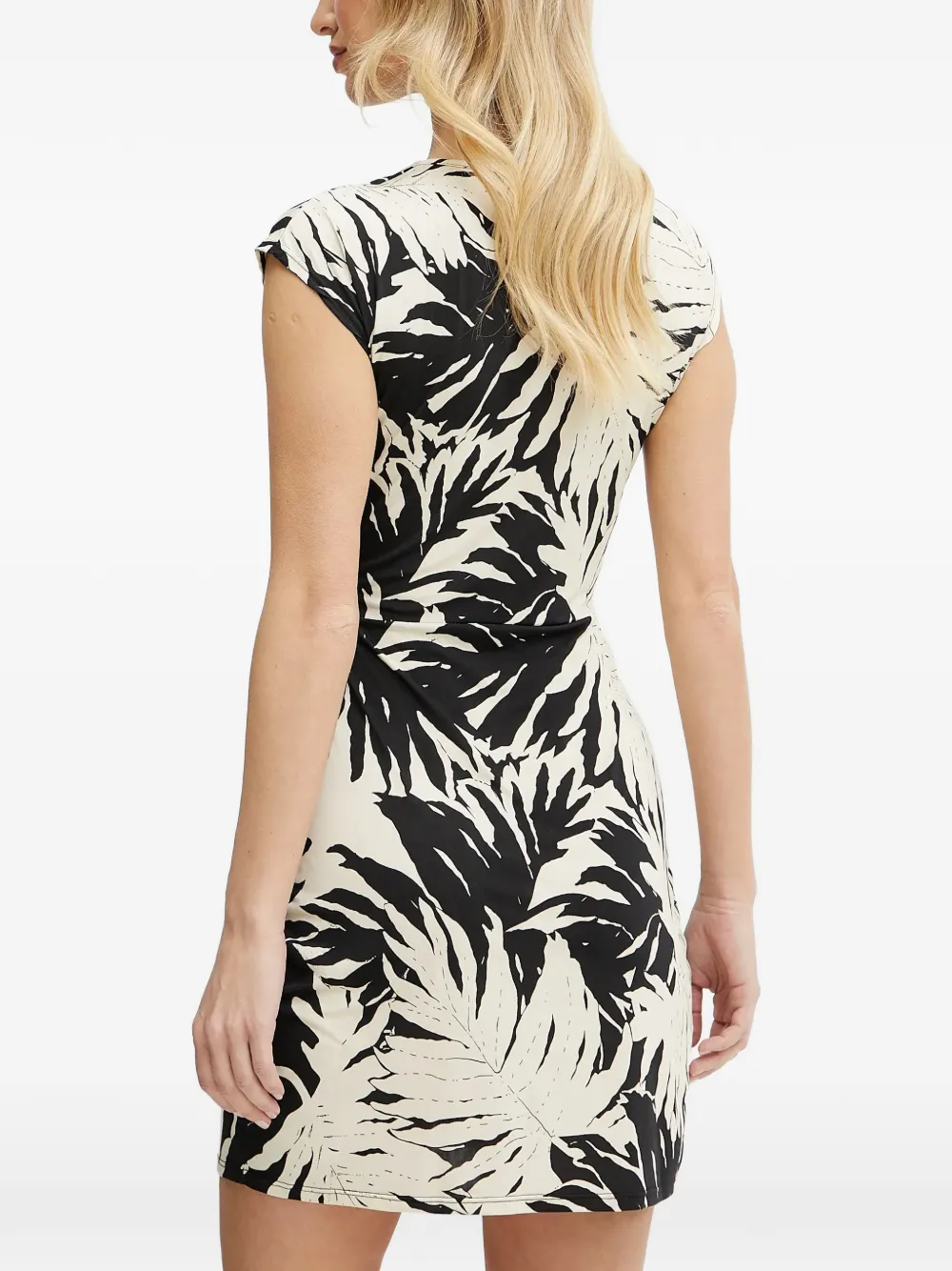 Morgan leaf-print wrap mini dress Beige