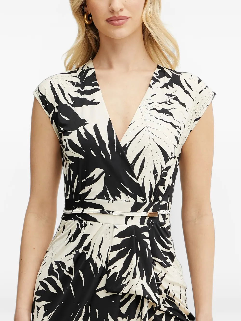 Morgan leaf-print wrap mini dress Beige