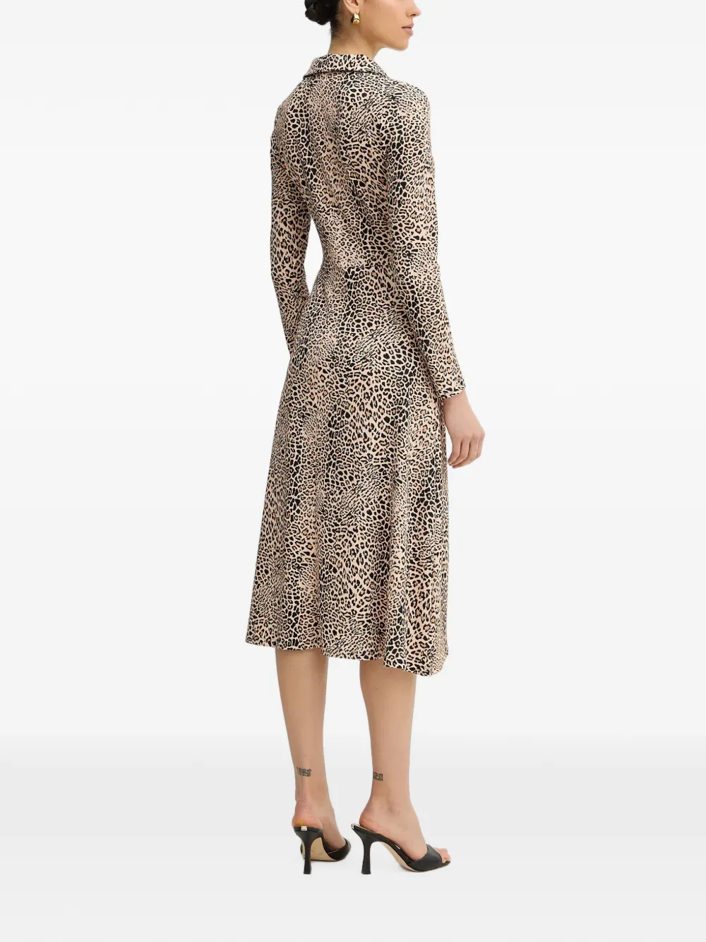Morgan Midi-jurk met dierenprint en lange mouwen Beige