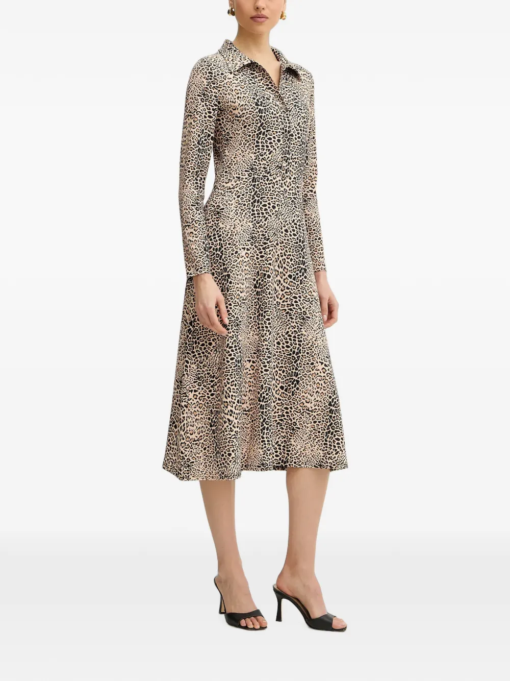 Morgan Midi-jurk met dierenprint en lange mouwen Beige