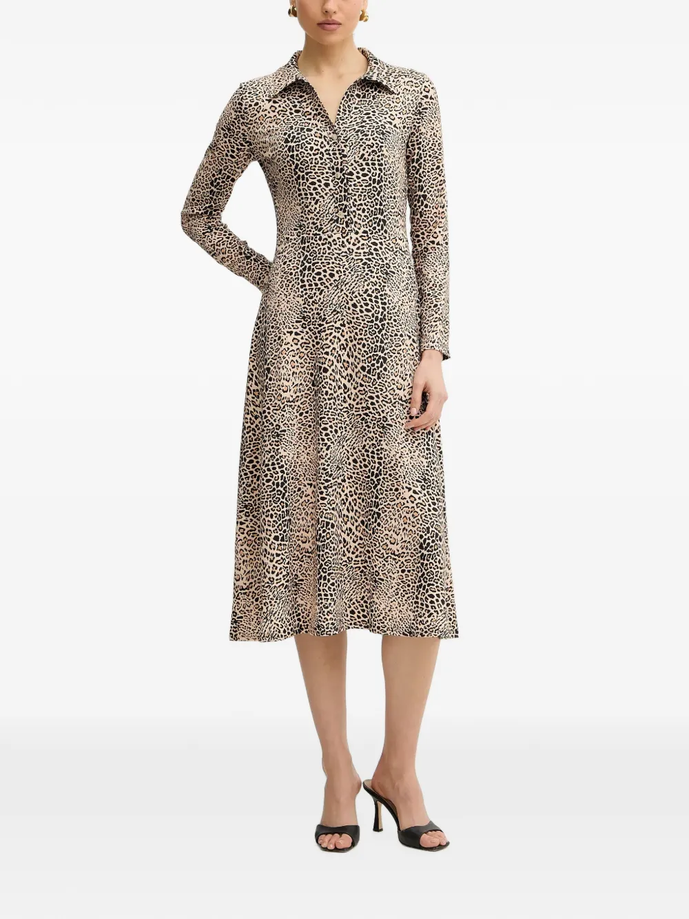 Morgan Midi-jurk met dierenprint en lange mouwen Beige