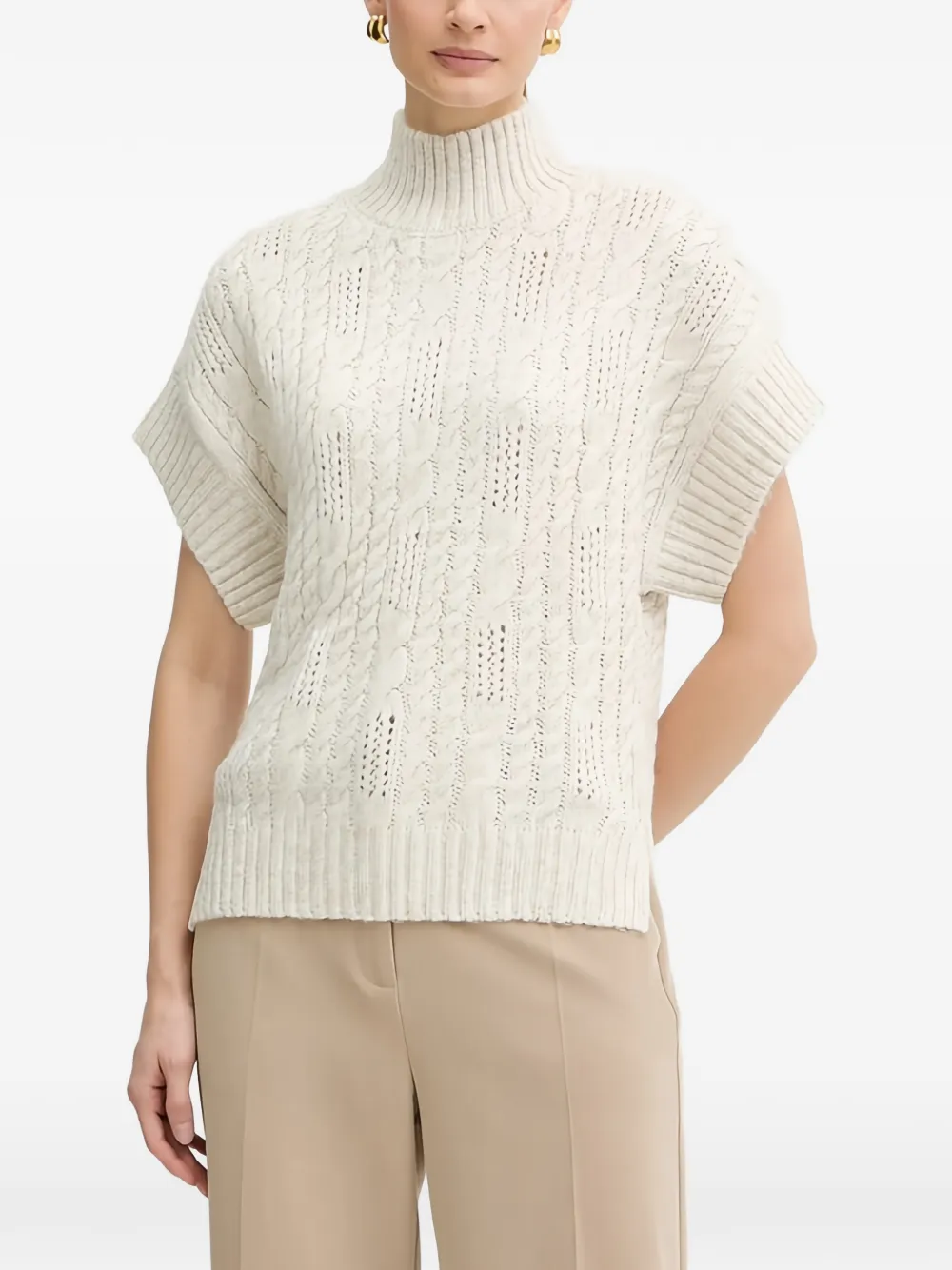 Morgan Cable-knit Roll-neck Jumper In Neutral