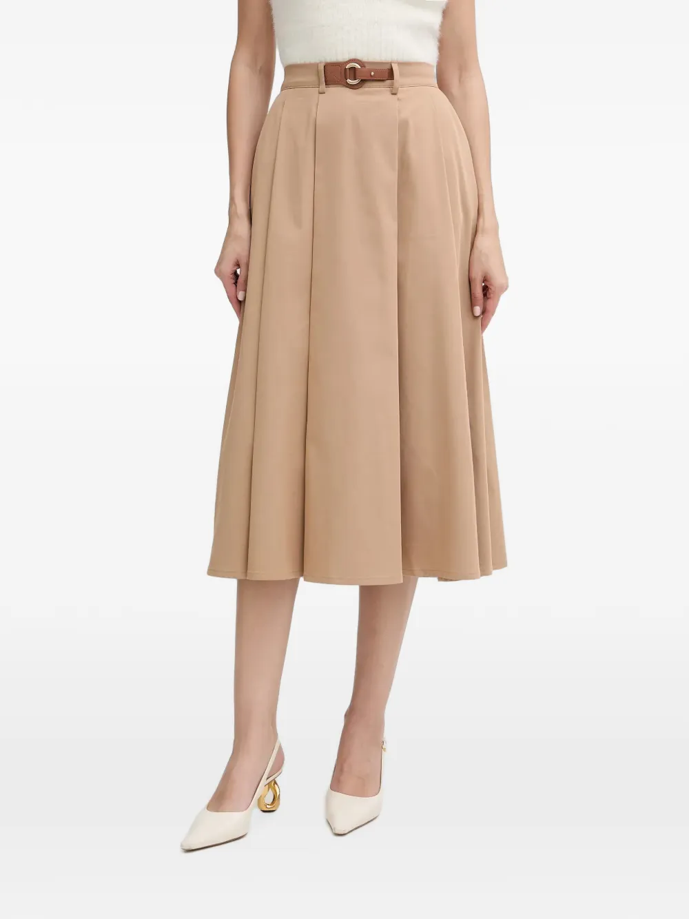 Morgan belted pleated midi skirt