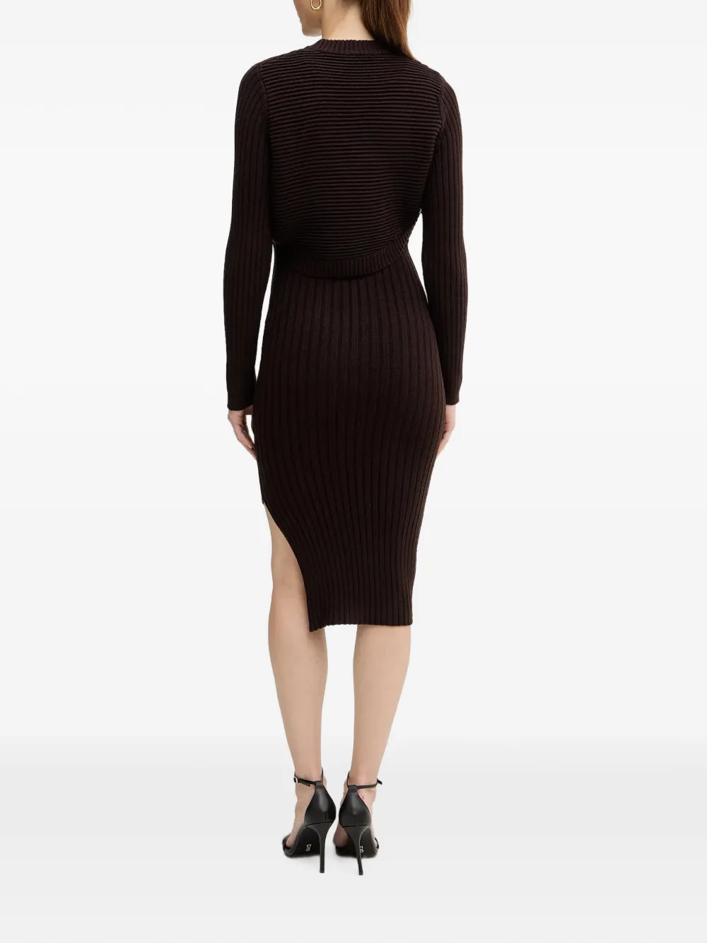 Morgan ribbed-knit side-slit midi dress Bruin