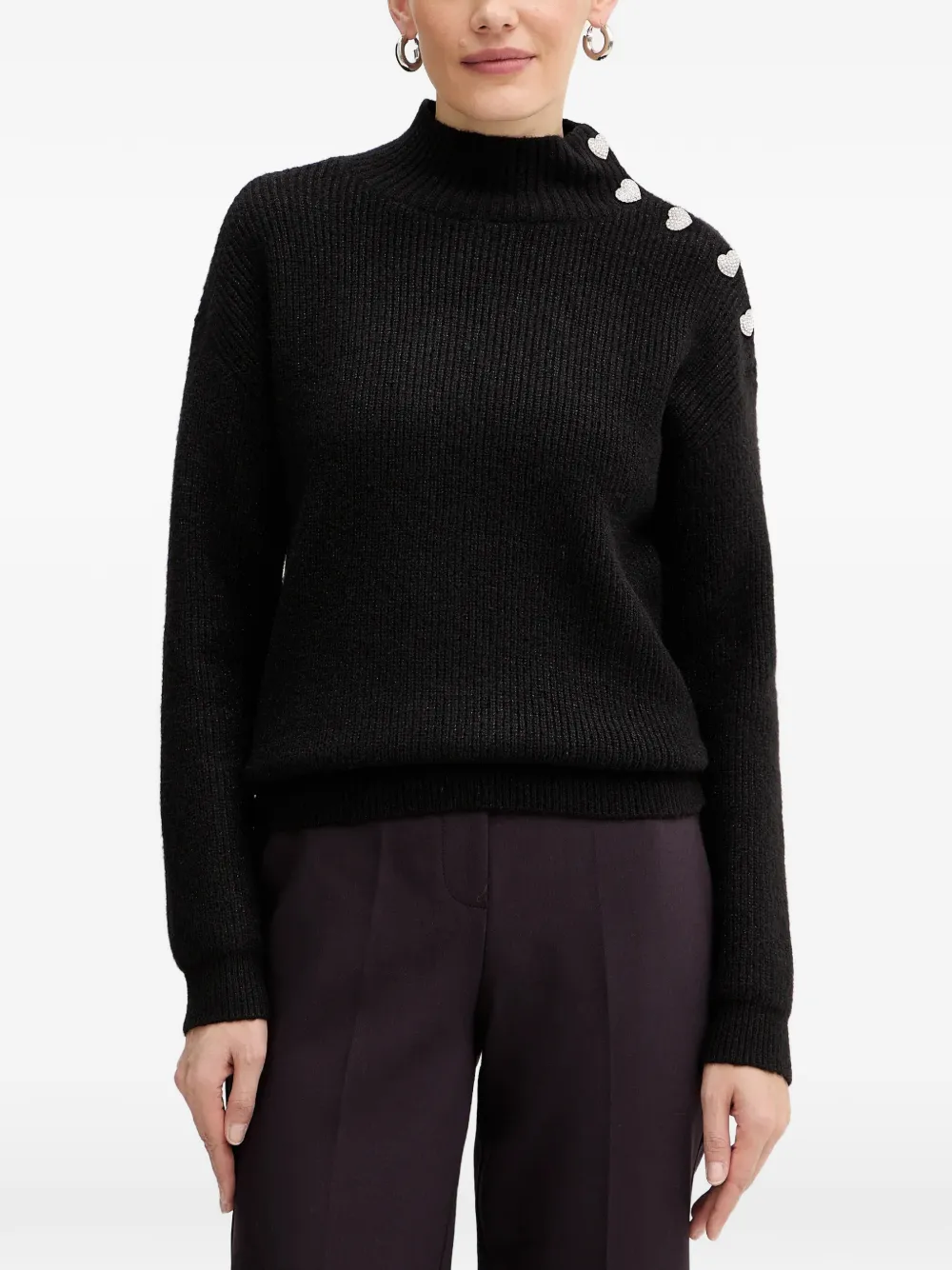 Morgan Heart-button Sweater In Black