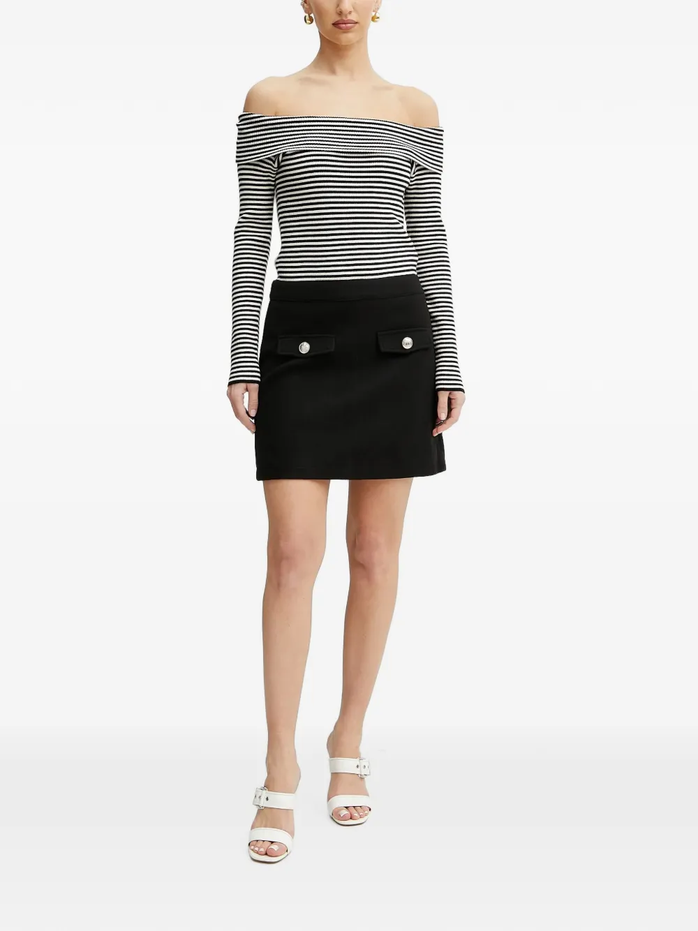 Morgan off-shoulder striped mini dress Zwart