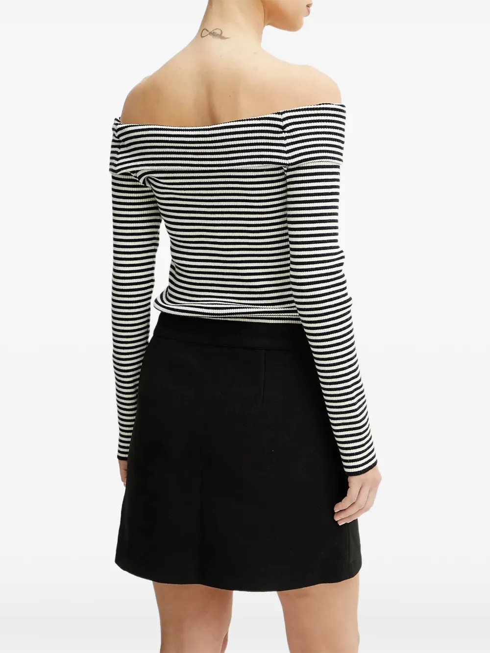 Morgan off-shoulder striped mini dress Zwart