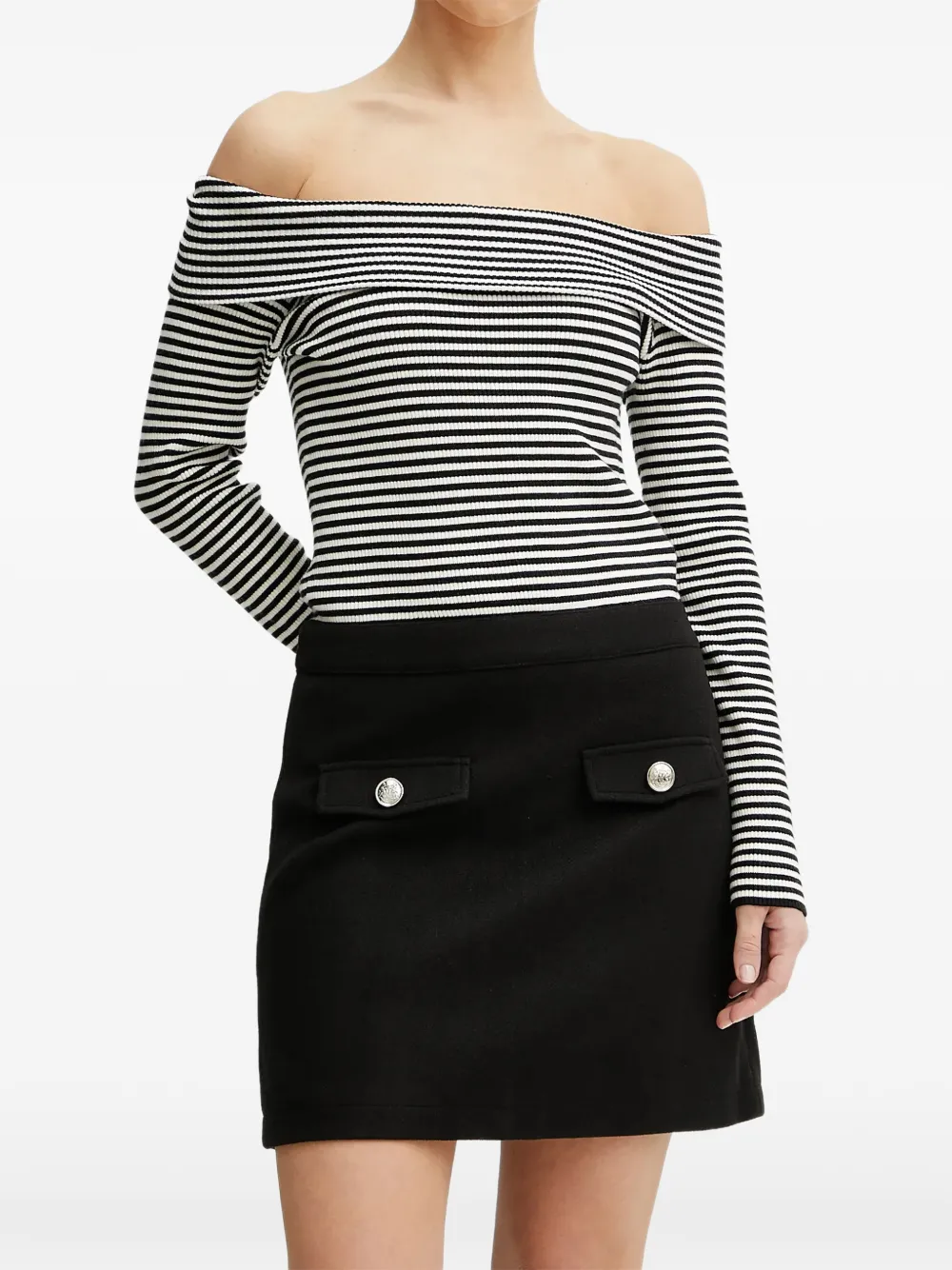 Morgan off-shoulder striped mini dress Zwart